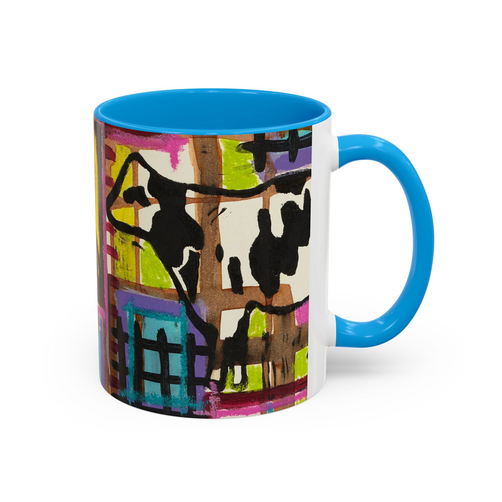 Abstract Colorblock Cow Art Mug — Vibrant Farmhouse Coffee Cup (11oz/15oz)