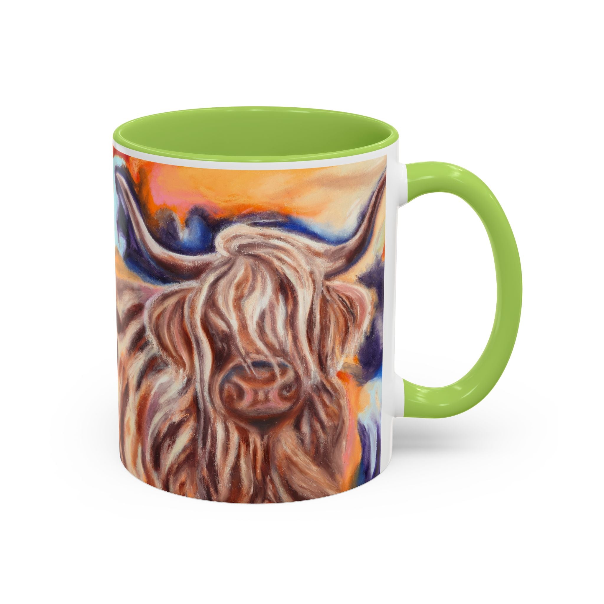 Highland Cow Accent Coffee Mug – Colorful Highland Cattle Art (11/15oz)