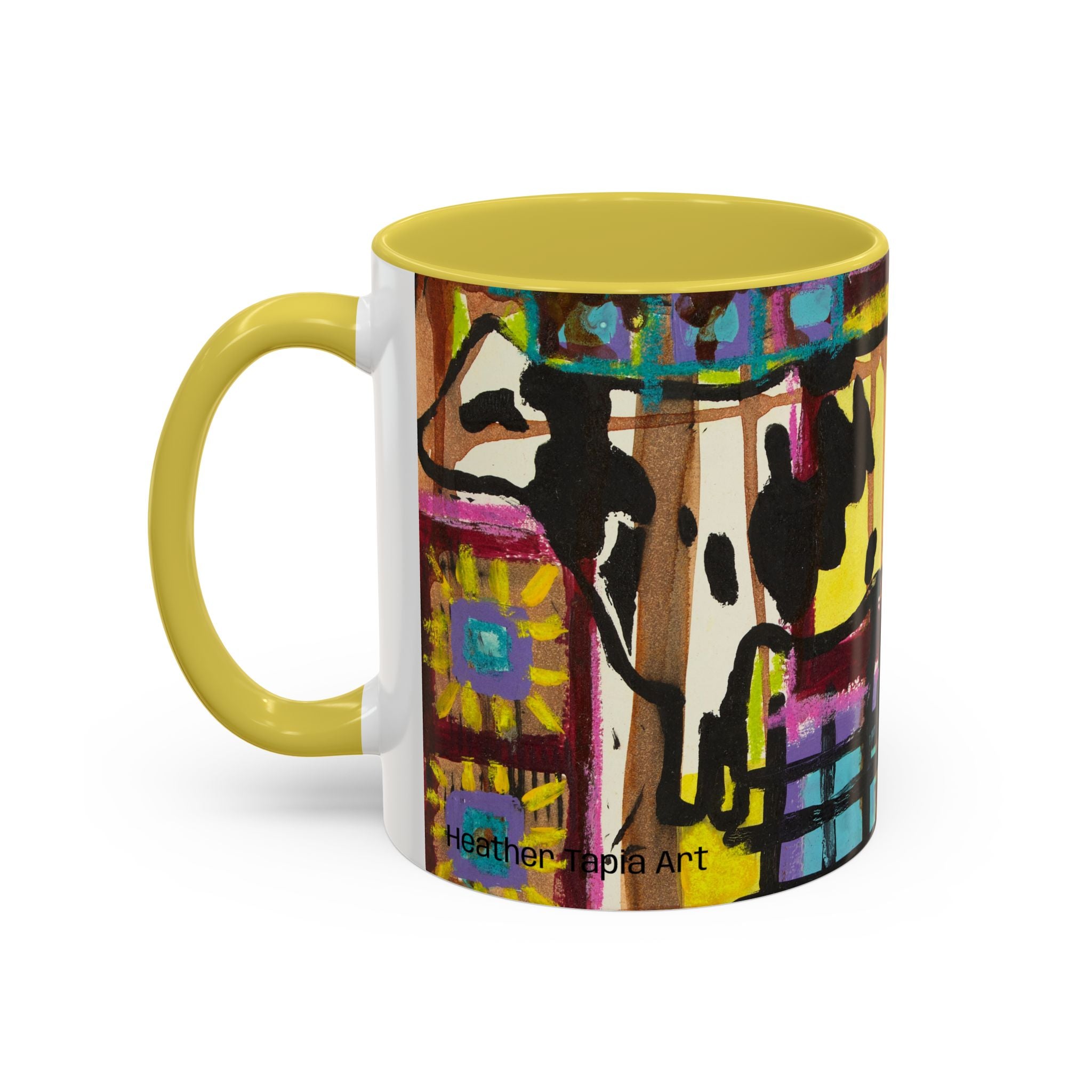 Abstract Colorblock Cow Art Mug — Vibrant Farmhouse Coffee Cup (11oz/15oz)