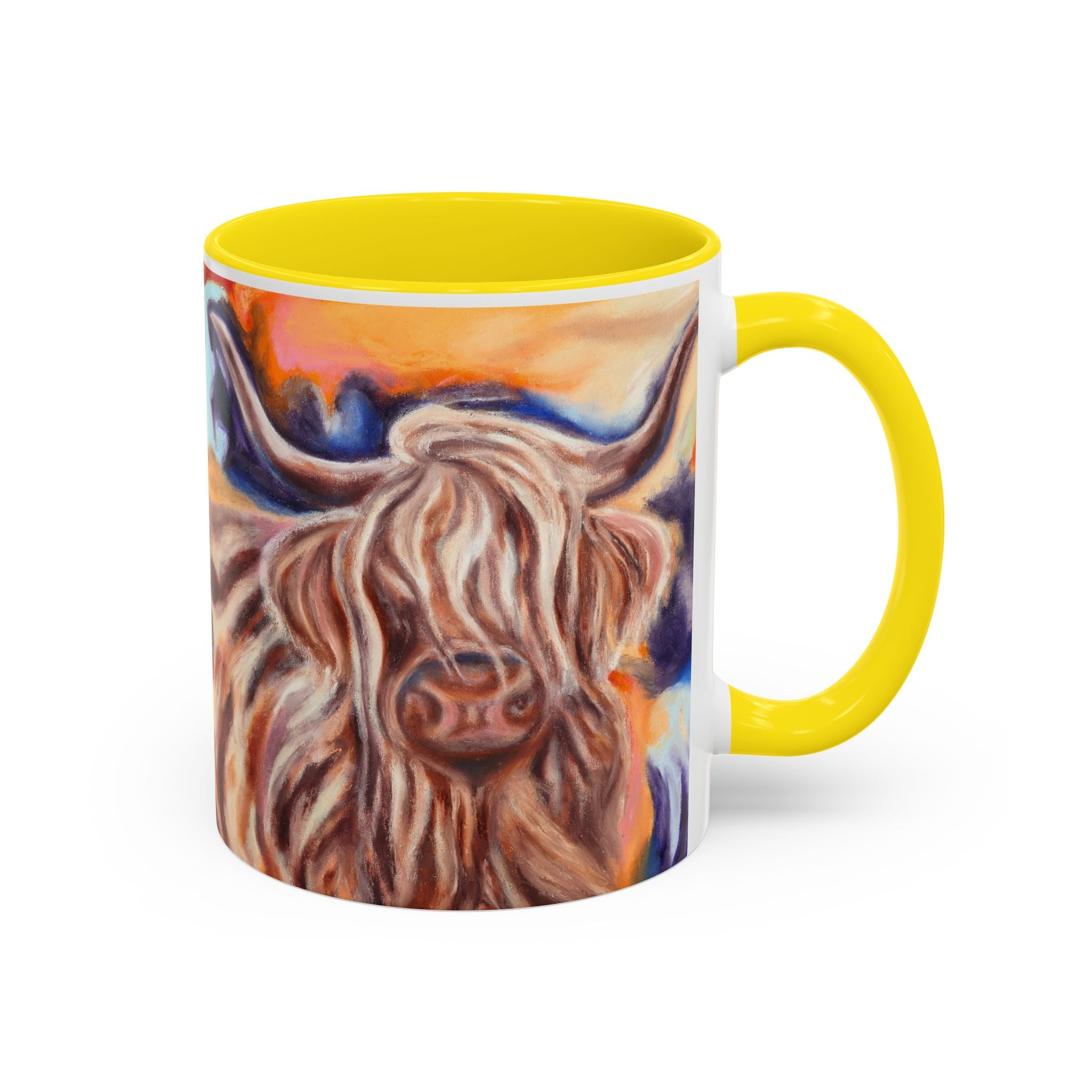 Highland Cow Accent Coffee Mug – Colorful Highland Cattle Art (11/15oz)