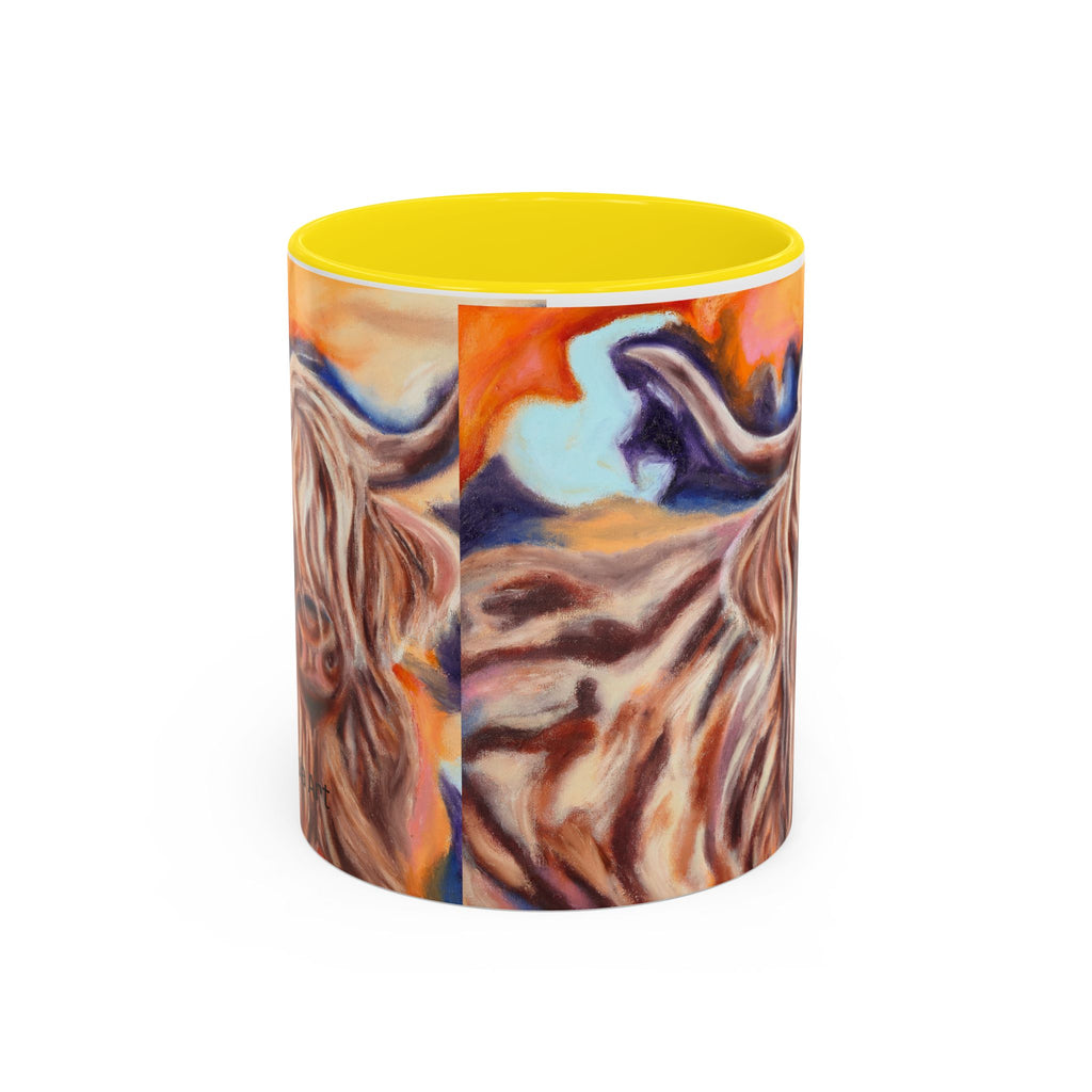 Highland Cow Accent Coffee Mug – Colorful Highland Cattle Art (11/15oz)