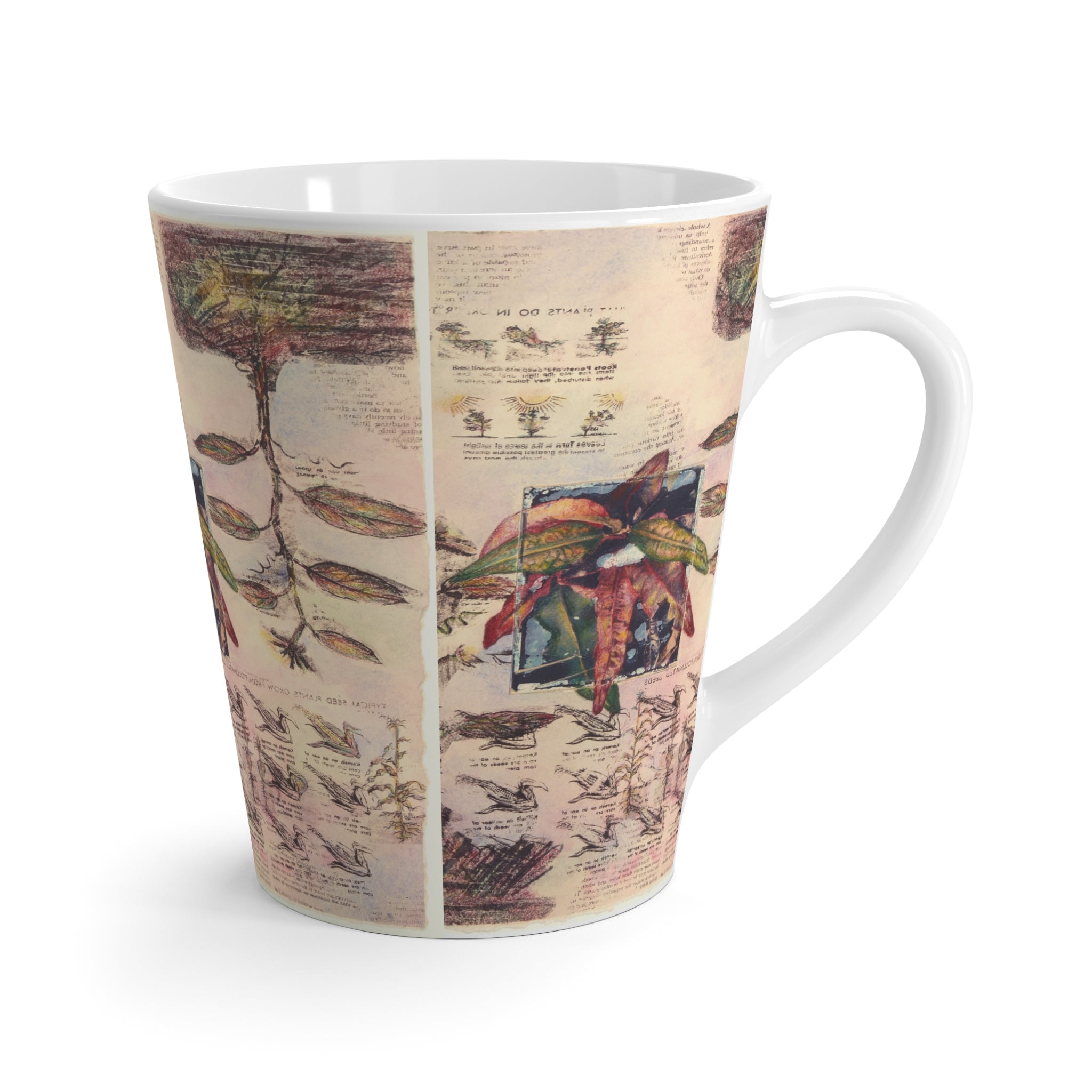 Botanical Sketch Latte Mug — Vintage Floral Illustration Coffee Cup