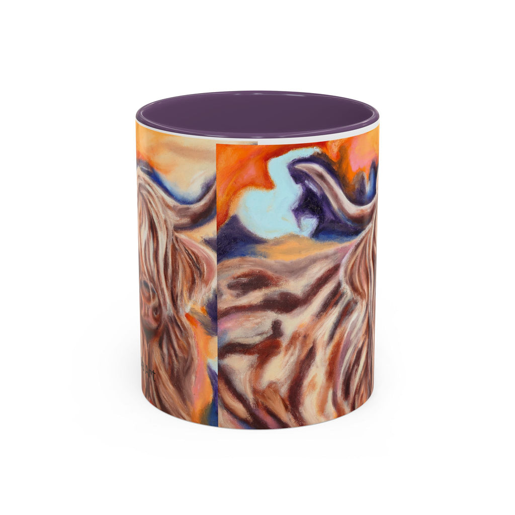 Highland Cow Accent Coffee Mug – Colorful Highland Cattle Art (11/15oz)