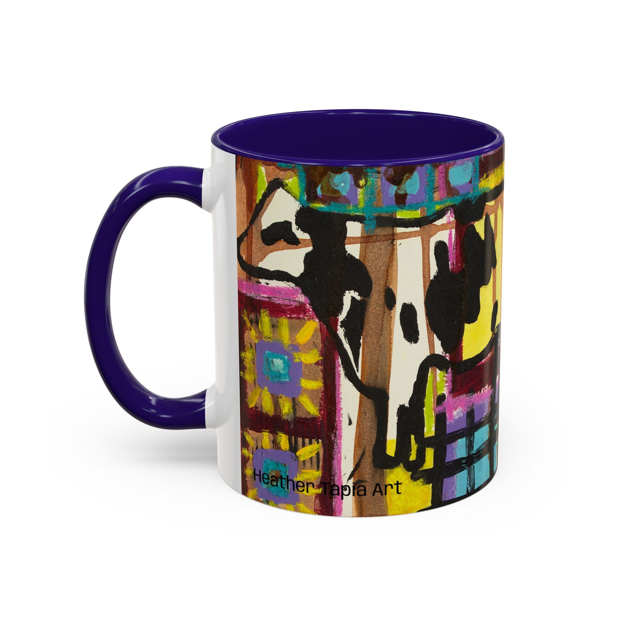 Abstract Colorblock Cow Art Mug — Vibrant Farmhouse Coffee Cup (11oz/15oz)