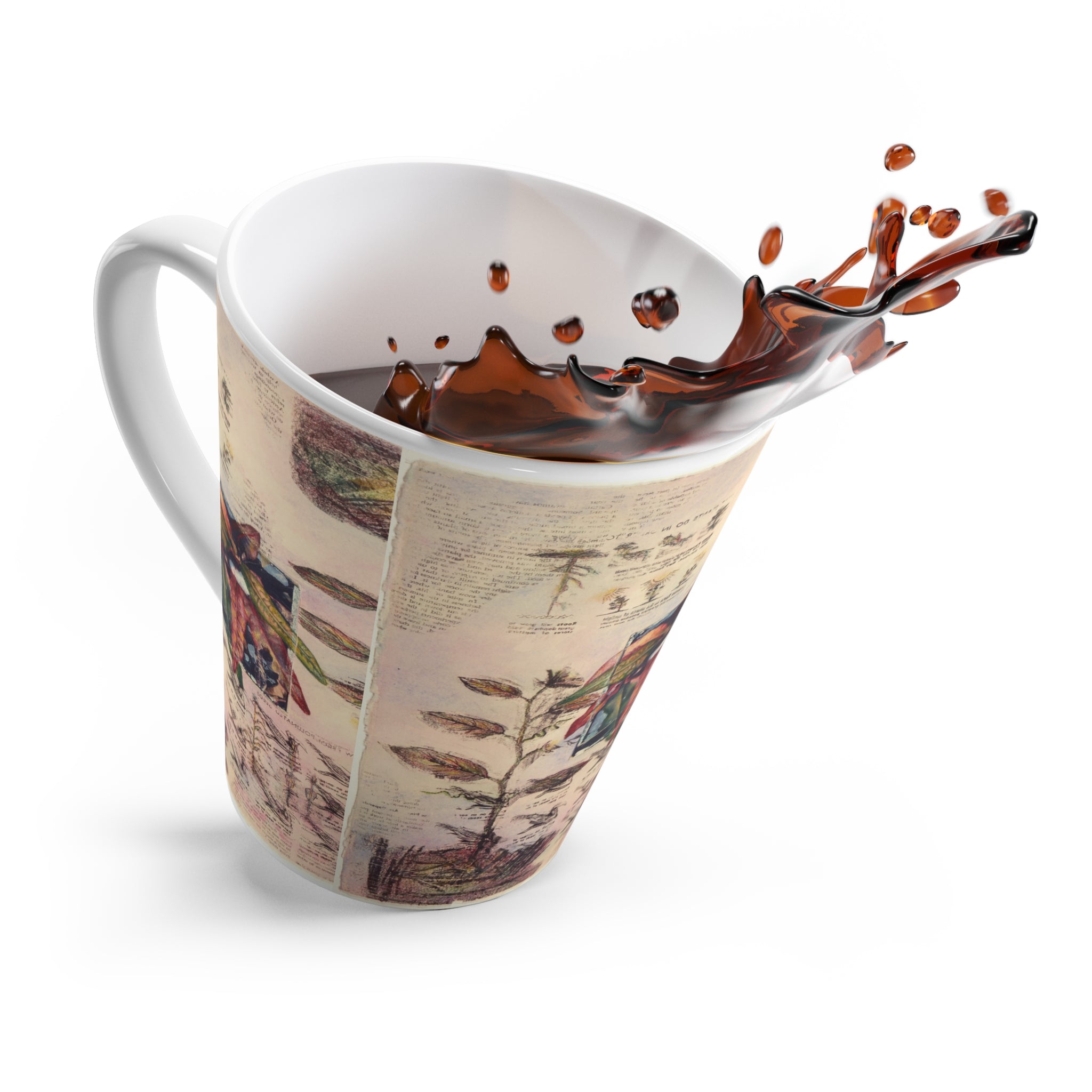 Botanical Sketch Latte Mug — Vintage Floral Illustration Coffee Cup