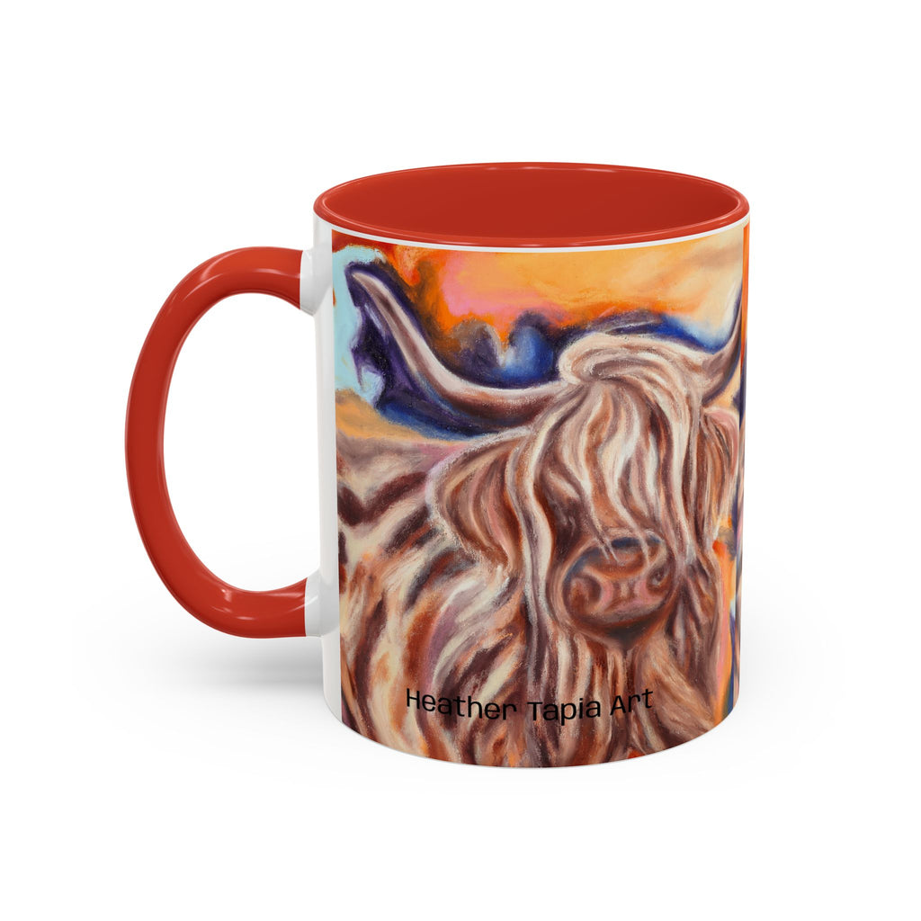 Highland Cow Accent Coffee Mug – Colorful Highland Cattle Art (11/15oz)