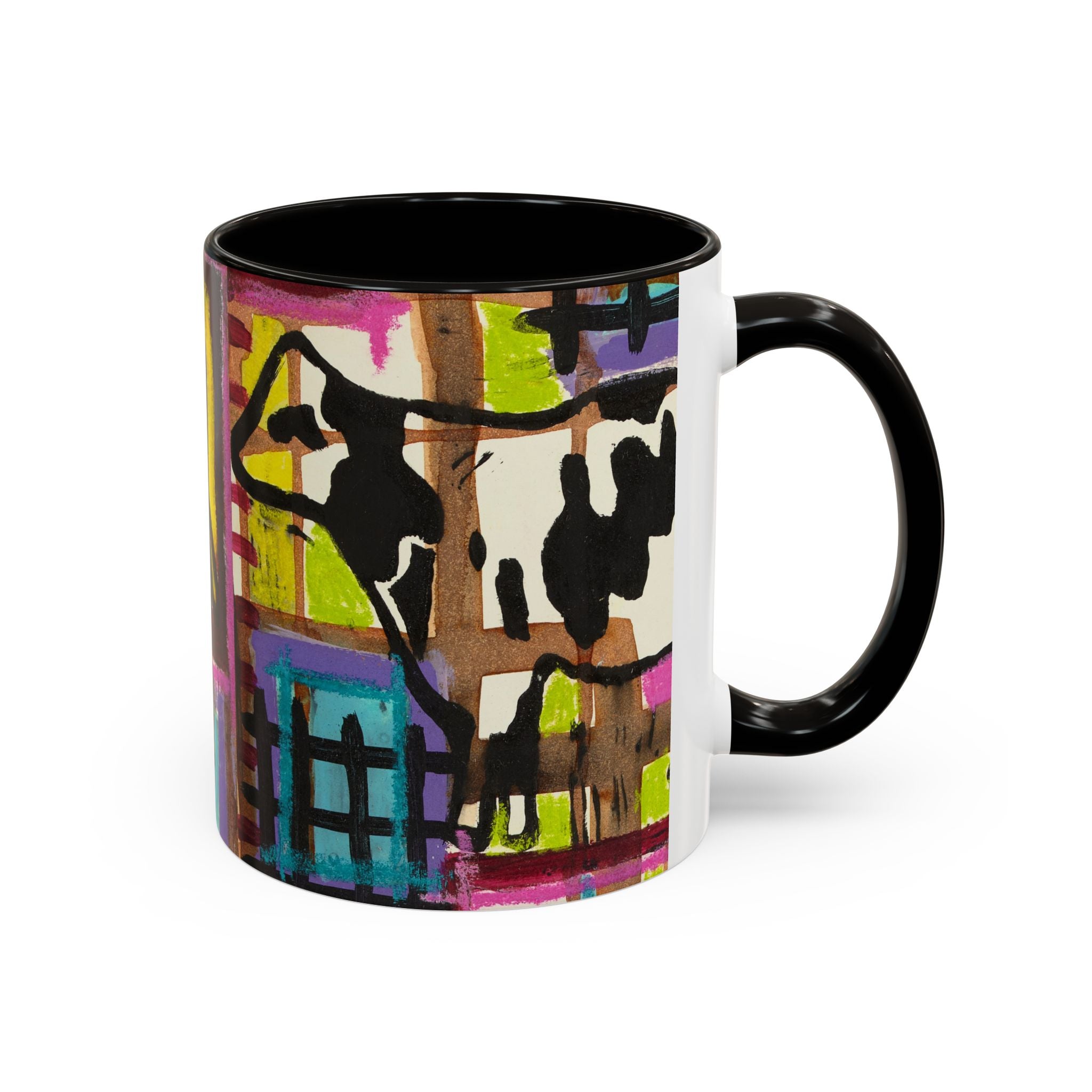 Abstract Colorblock Cow Art Mug — Vibrant Farmhouse Coffee Cup (11oz/15oz)