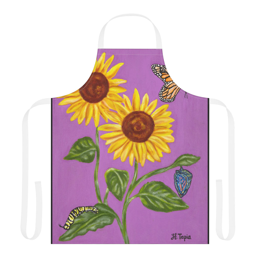 Sunflower & Monarch Apron — Floral Kitchen Apron with Butterflies