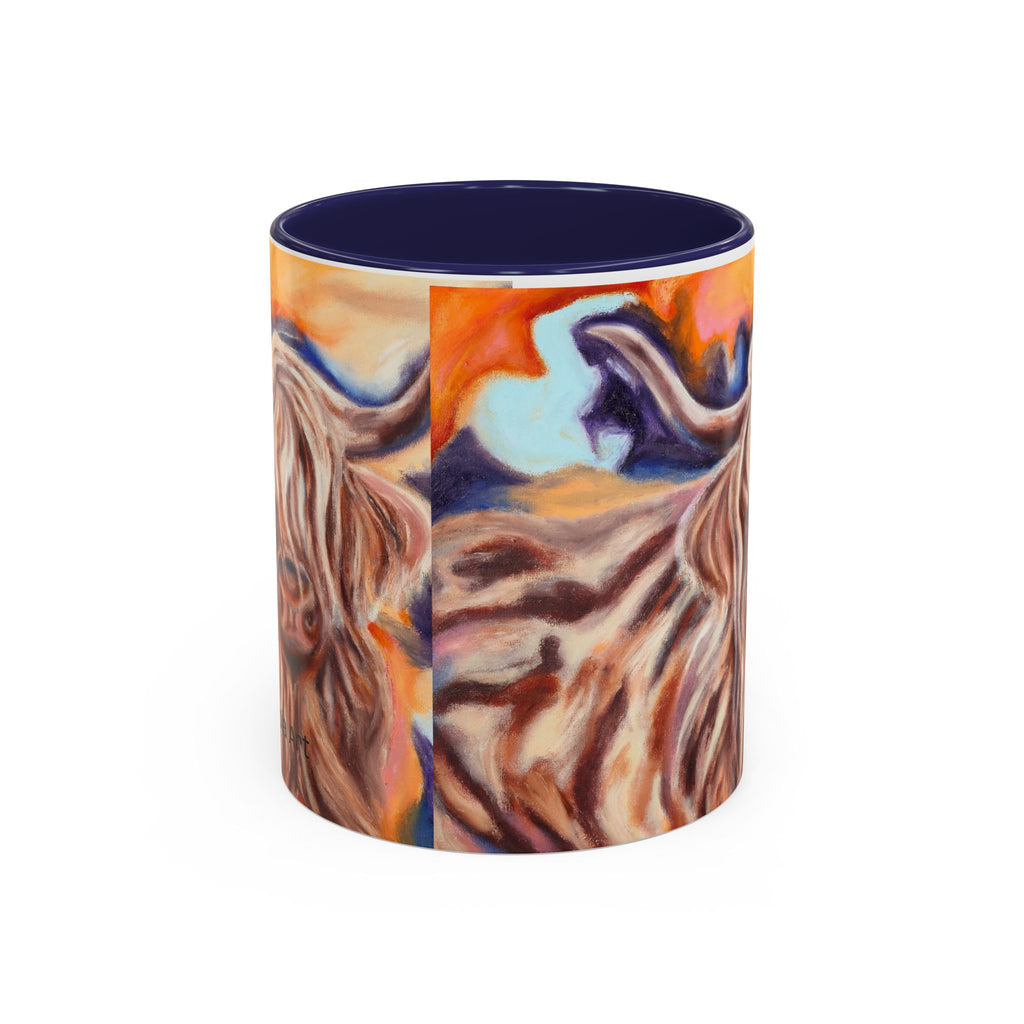 Highland Cow Accent Coffee Mug – Colorful Highland Cattle Art (11/15oz)