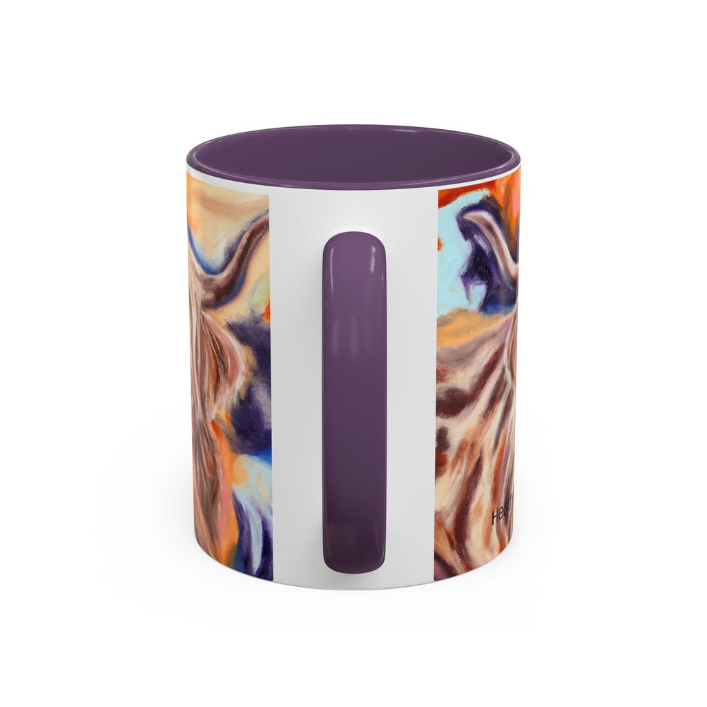Highland Cow Accent Coffee Mug – Colorful Highland Cattle Art (11/15oz)
