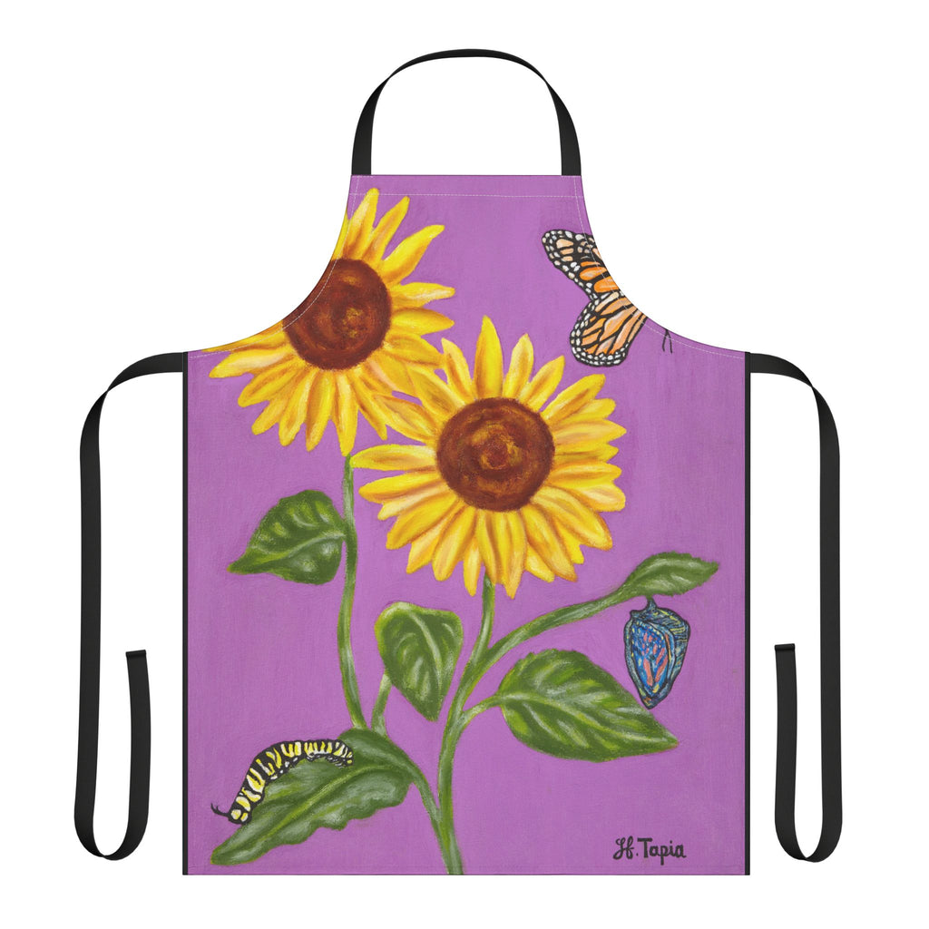 Sunflower & Monarch Apron — Floral Kitchen Apron with Butterflies