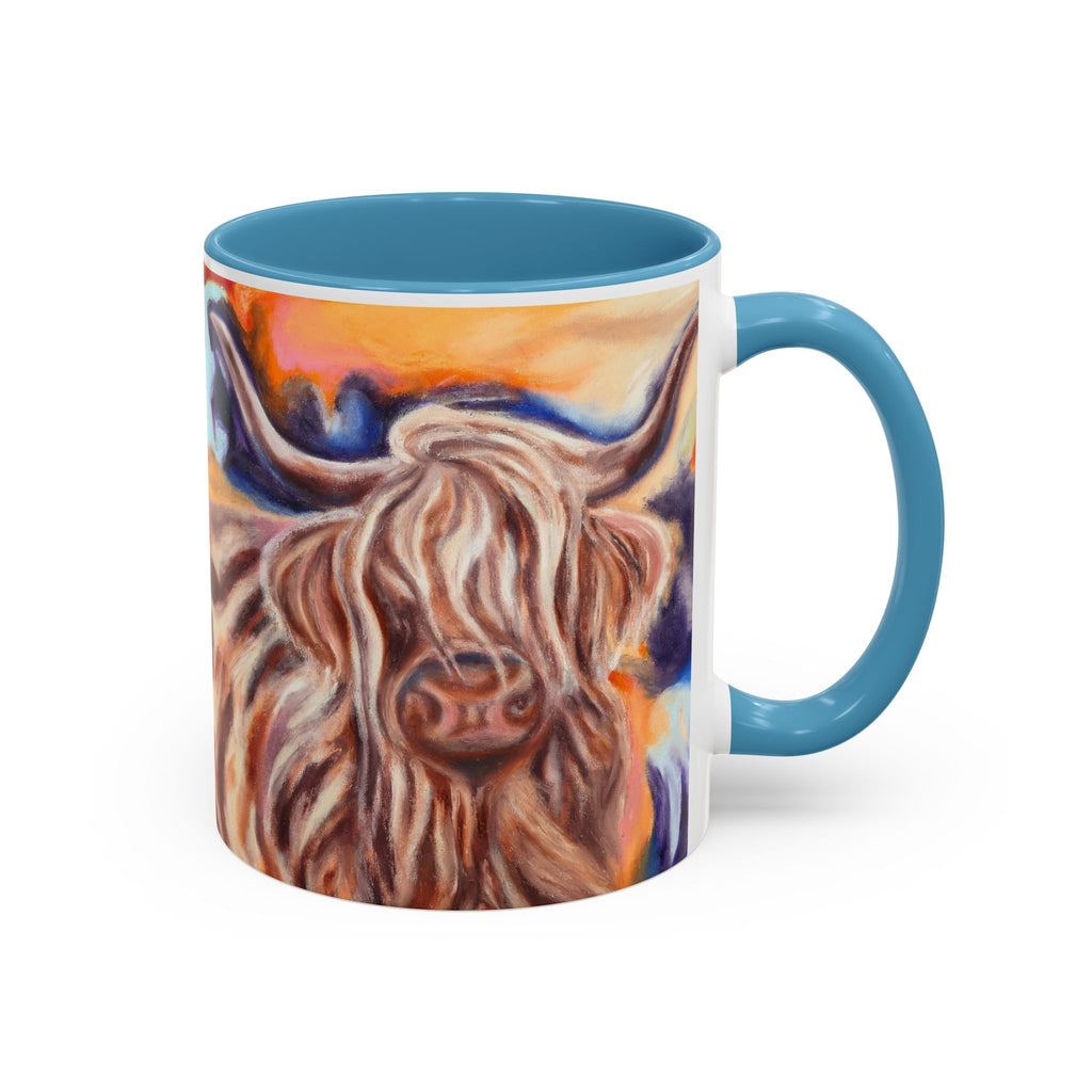 Highland Cow Accent Coffee Mug – Colorful Highland Cattle Art (11/15oz)