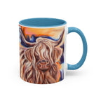 Highland Cow Accent Coffee Mug – Colorful Highland Cattle Art (11/15oz)