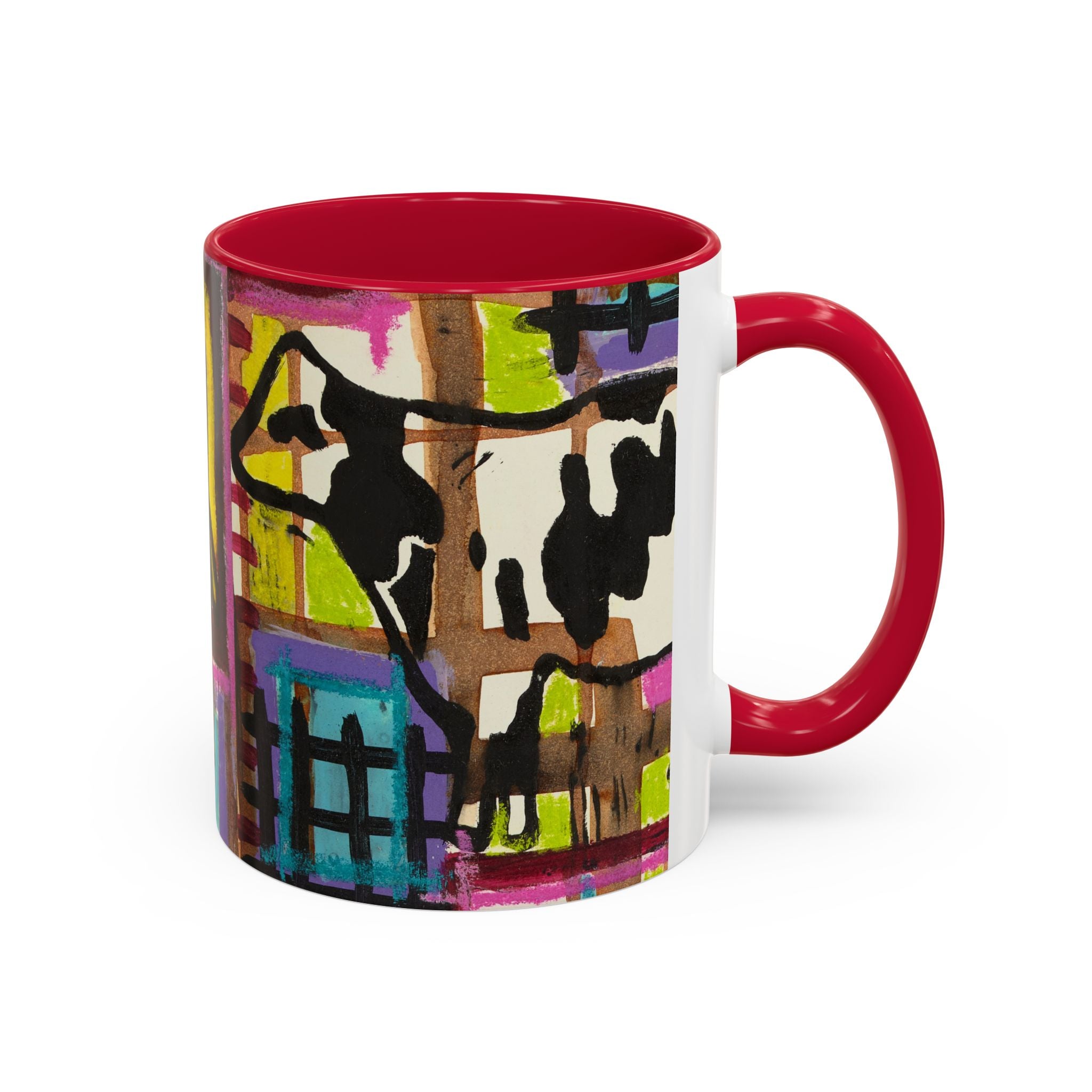 Abstract Colorblock Cow Art Mug — Vibrant Farmhouse Coffee Cup (11oz/15oz)