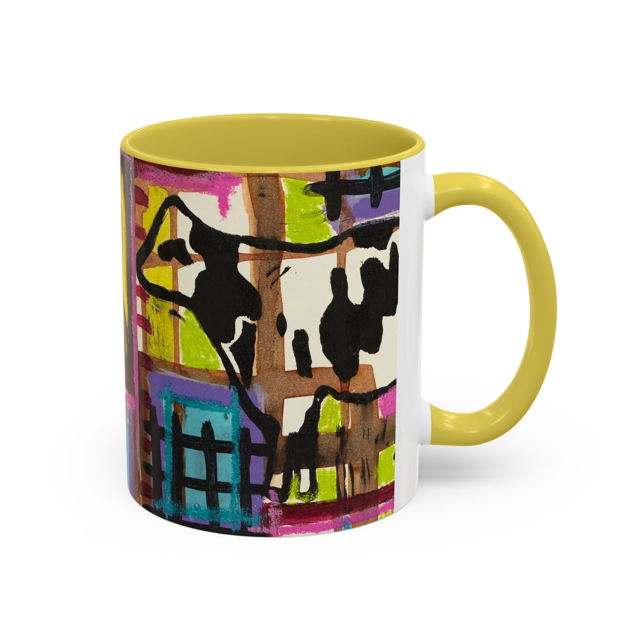 Abstract Colorblock Cow Art Mug — Vibrant Farmhouse Coffee Cup (11oz/15oz)