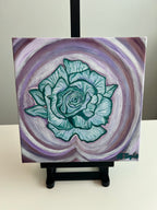 Blue rose on 10" x 10" canvas print with hand painted details