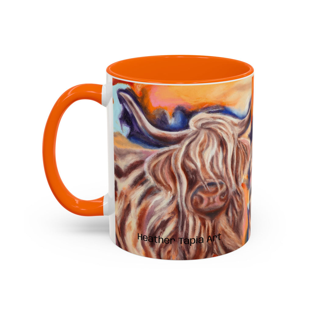 Highland Cow Accent Coffee Mug – Colorful Highland Cattle Art (11/15oz)