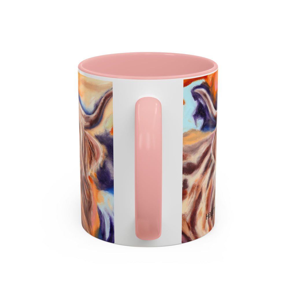 Highland Cow Accent Coffee Mug – Colorful Highland Cattle Art (11/15oz)