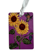 Sunflower ornament on purple background (rectangle shape)