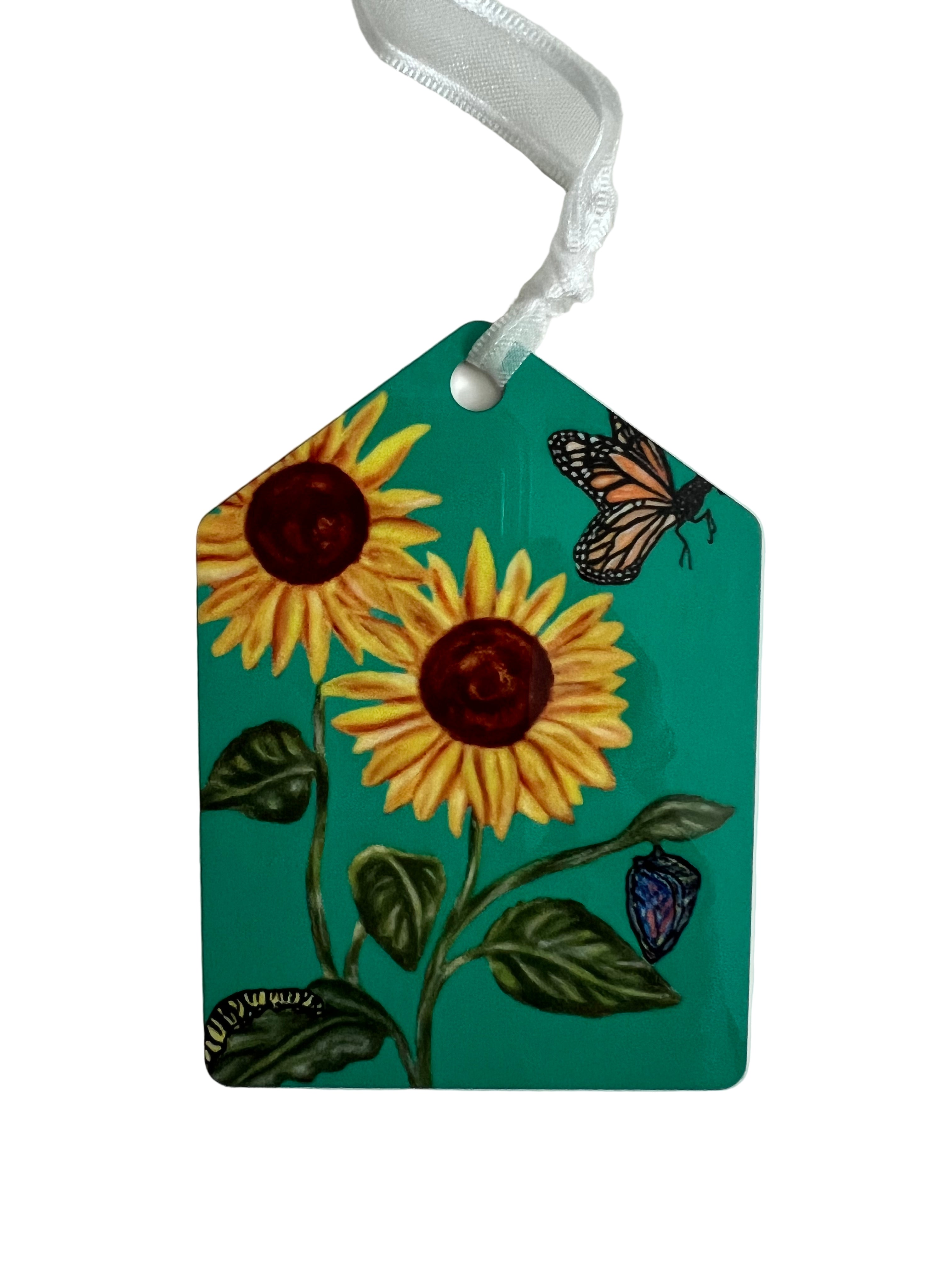Sunflower ornament on green background (pentagon shaped)