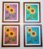 Sunflower print with purple background and double frame.