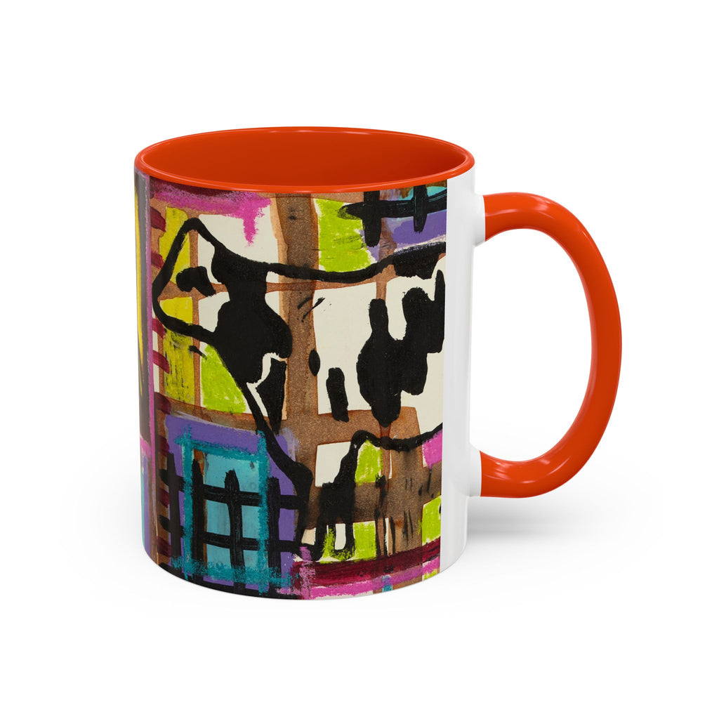 Abstract Colorblock Cow Art Mug — Vibrant Farmhouse Coffee Cup (11oz/15oz)