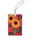 Sunflower ornament with coral background (rectangle shape)
