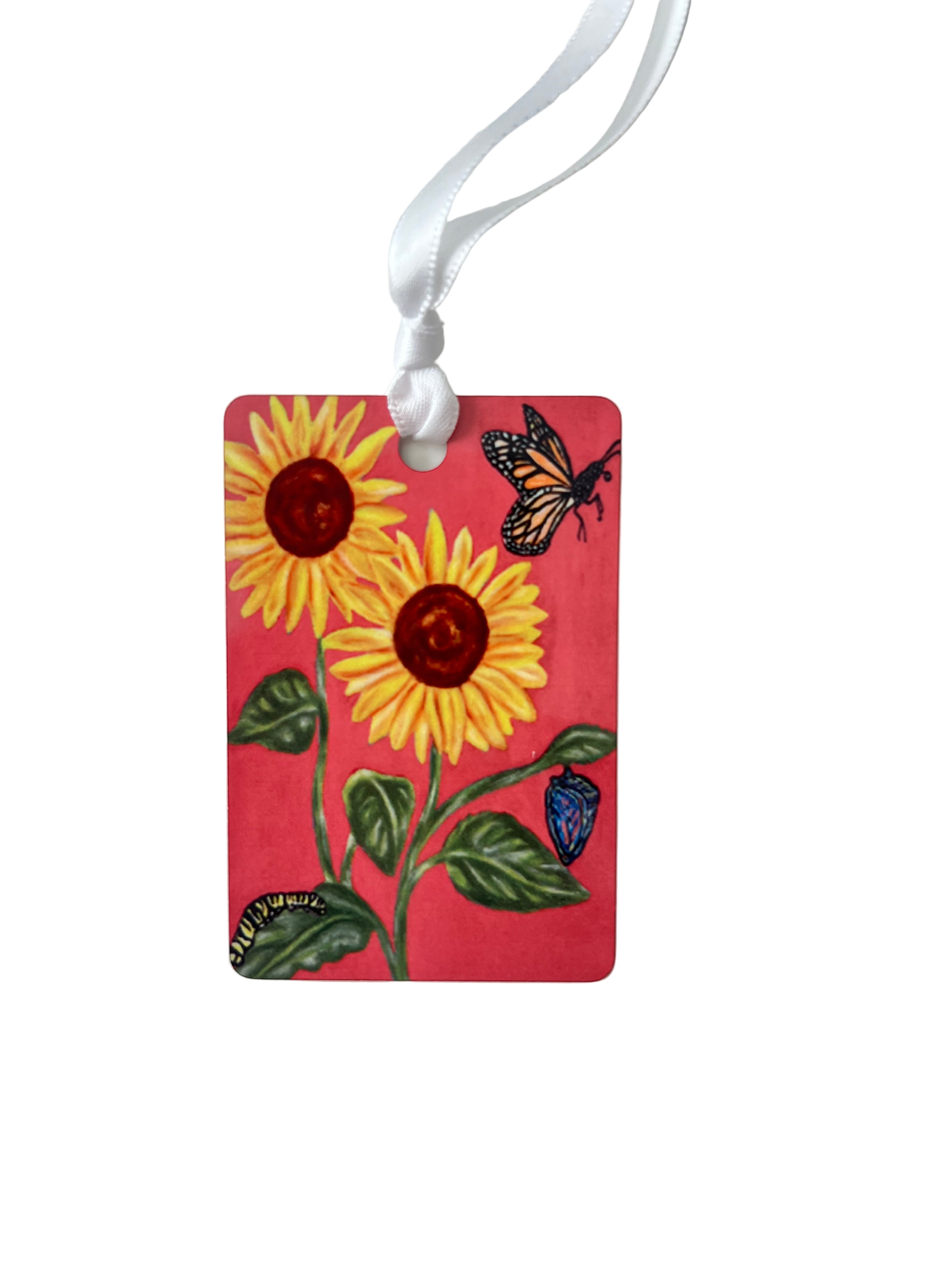 Sunflower ornament with coral background (rectangle shape)