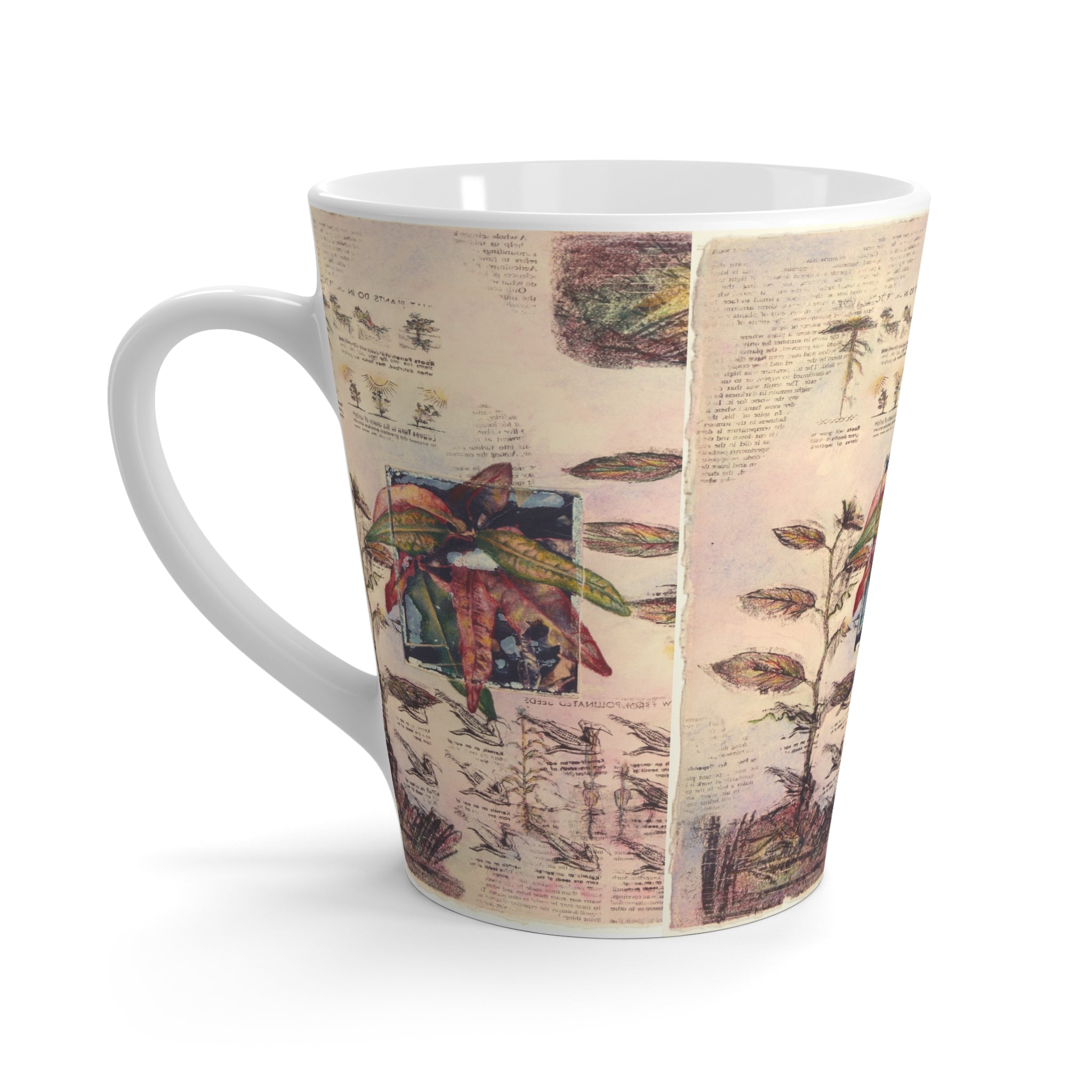 Botanical Sketch Latte Mug — Vintage Floral Illustration Coffee Cup