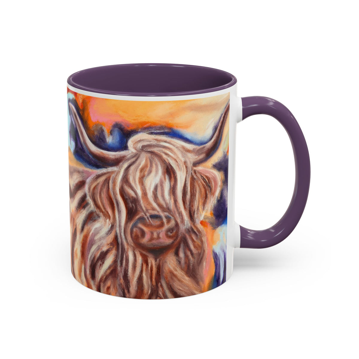 Highland Cow Accent Coffee Mug – Colorful Highland Cattle Art (11/15oz)