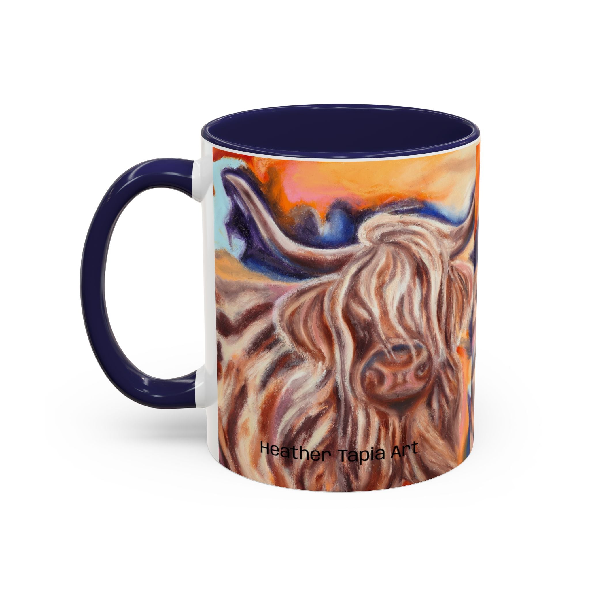 Highland Cow Accent Coffee Mug – Colorful Highland Cattle Art (11/15oz)