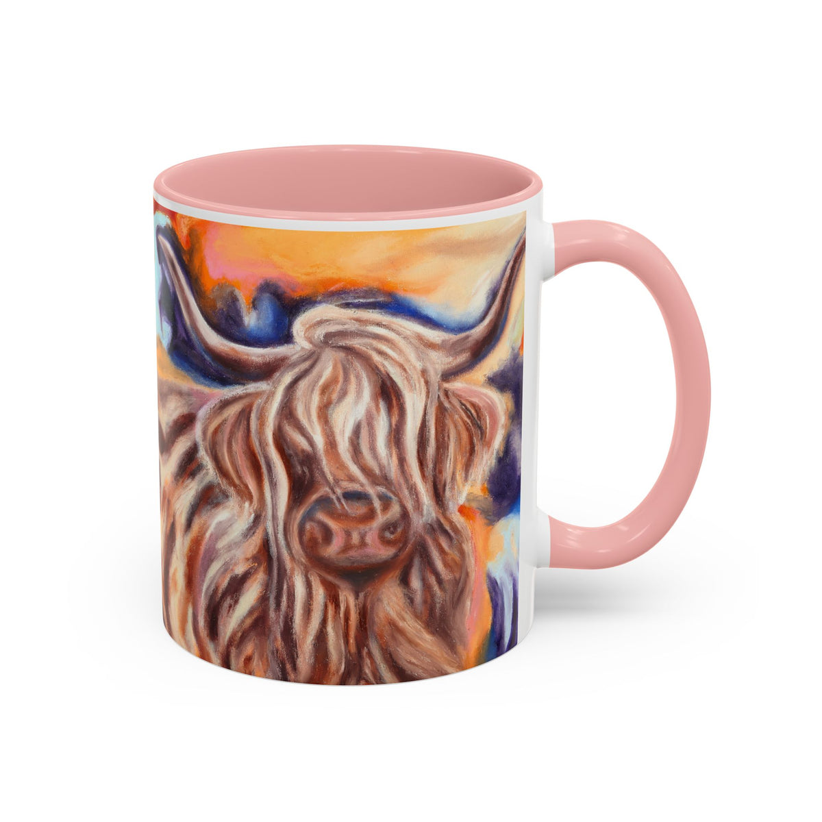 Highland Cow Accent Coffee Mug – Colorful Highland Cattle Art (11/15oz)