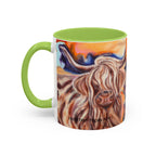 Highland Cow Accent Coffee Mug – Colorful Highland Cattle Art (11/15oz)