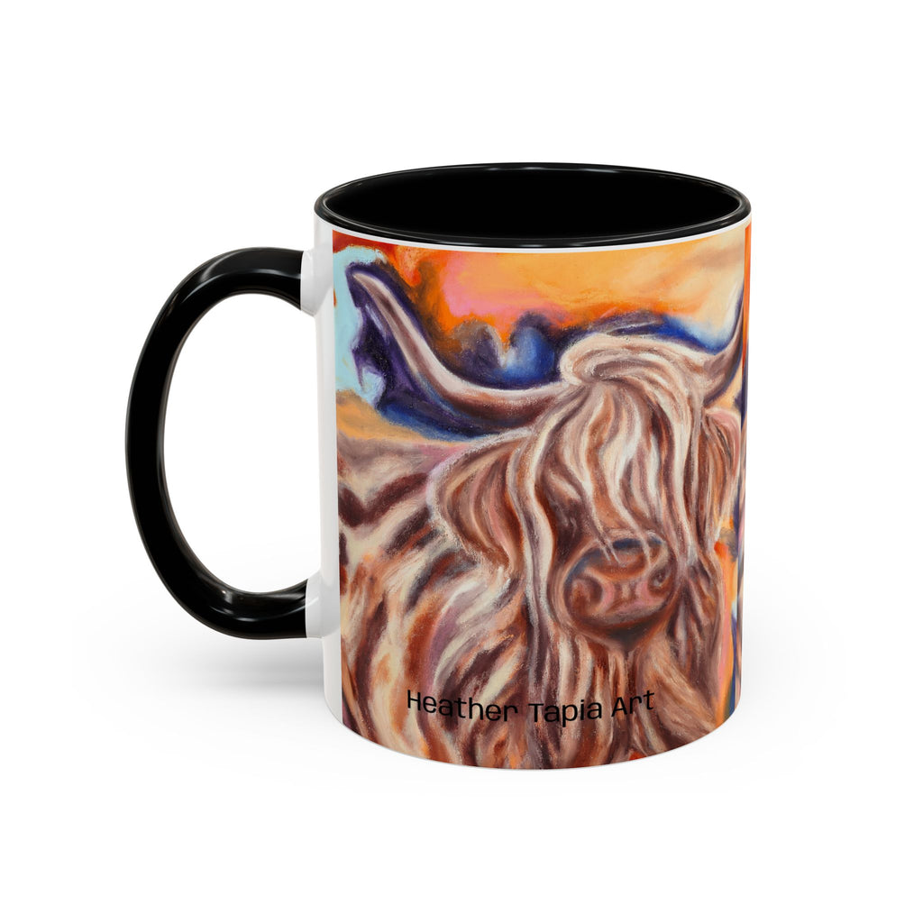 Highland Cow Accent Coffee Mug – Colorful Highland Cattle Art (11/15oz)