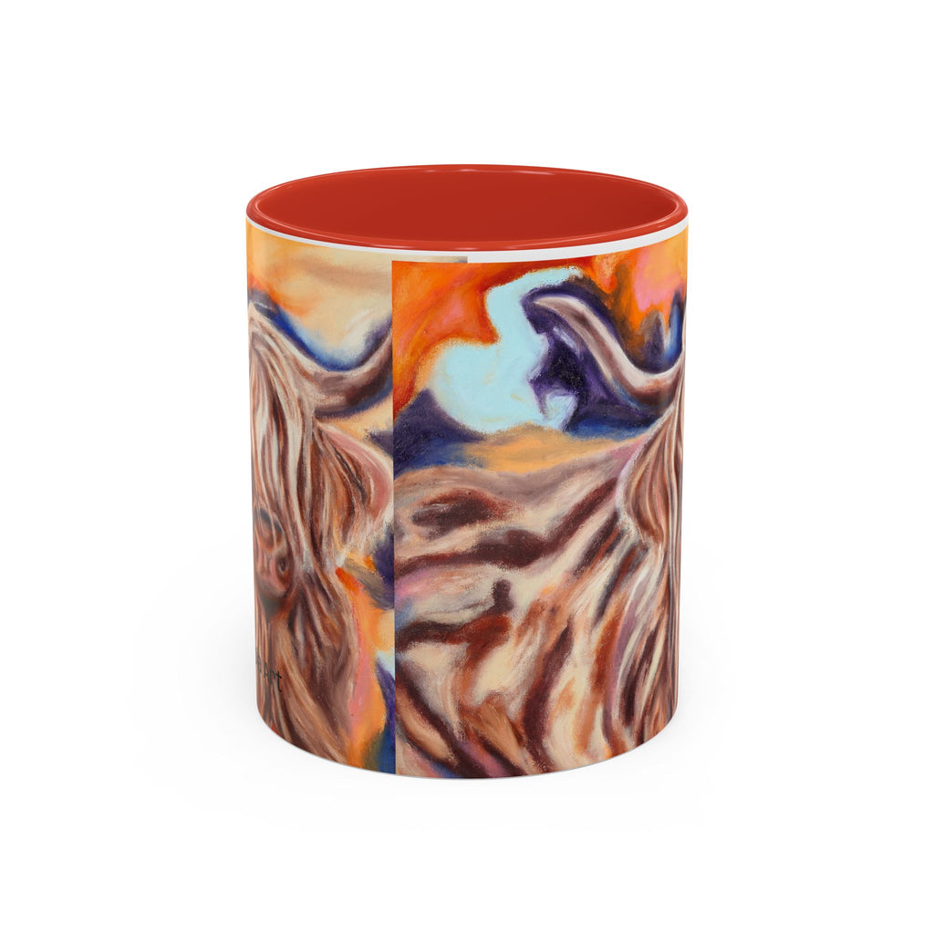Highland Cow Accent Coffee Mug – Colorful Highland Cattle Art (11/15oz)