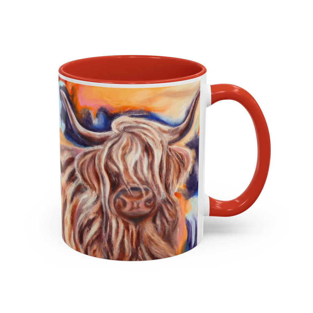 Highland Cow Accent Coffee Mug – Colorful Highland Cattle Art (11/15oz)