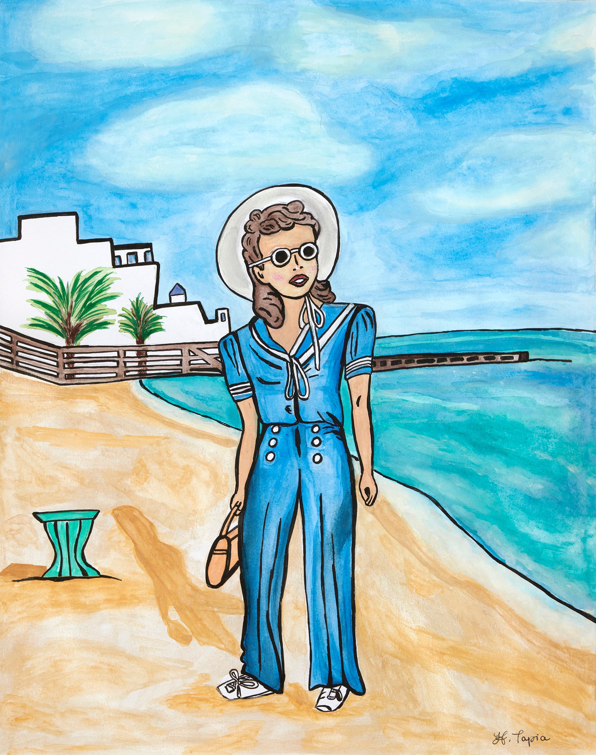 Gloria on the Golden Sands of Miami.  11” x 14” plus frame and matting
