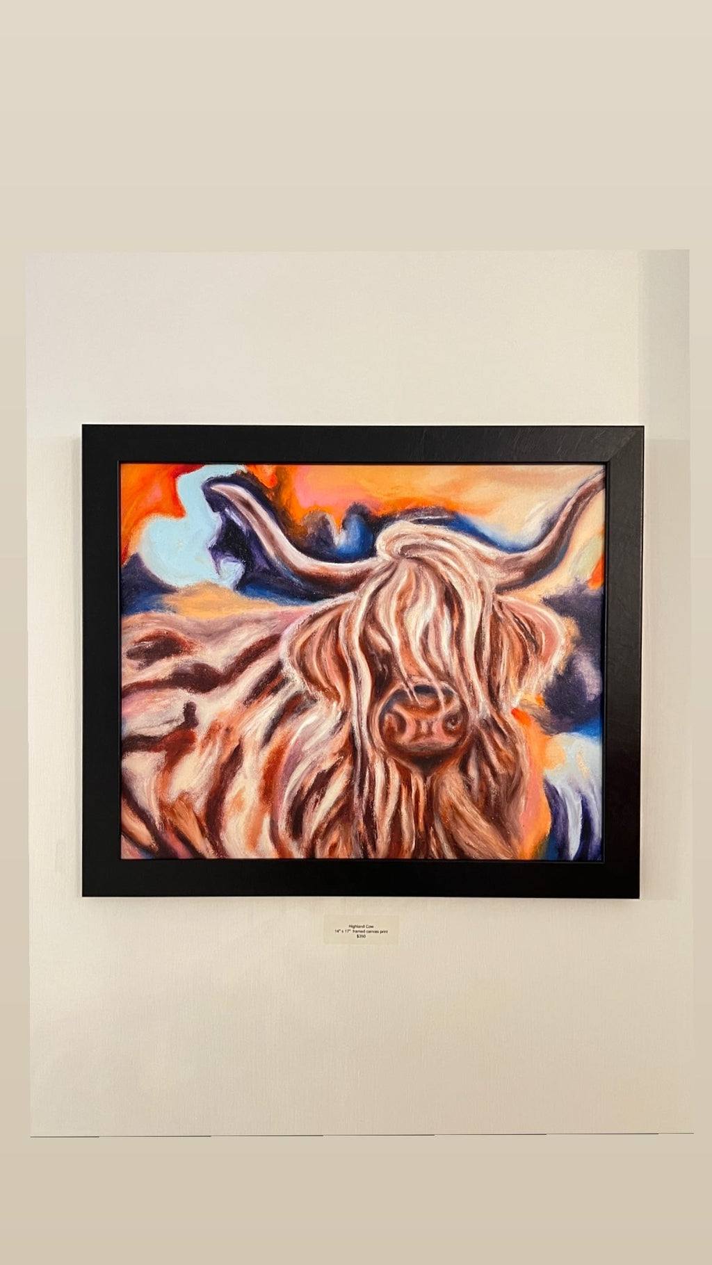 Highland Cow canvas print framed and signed by the artist