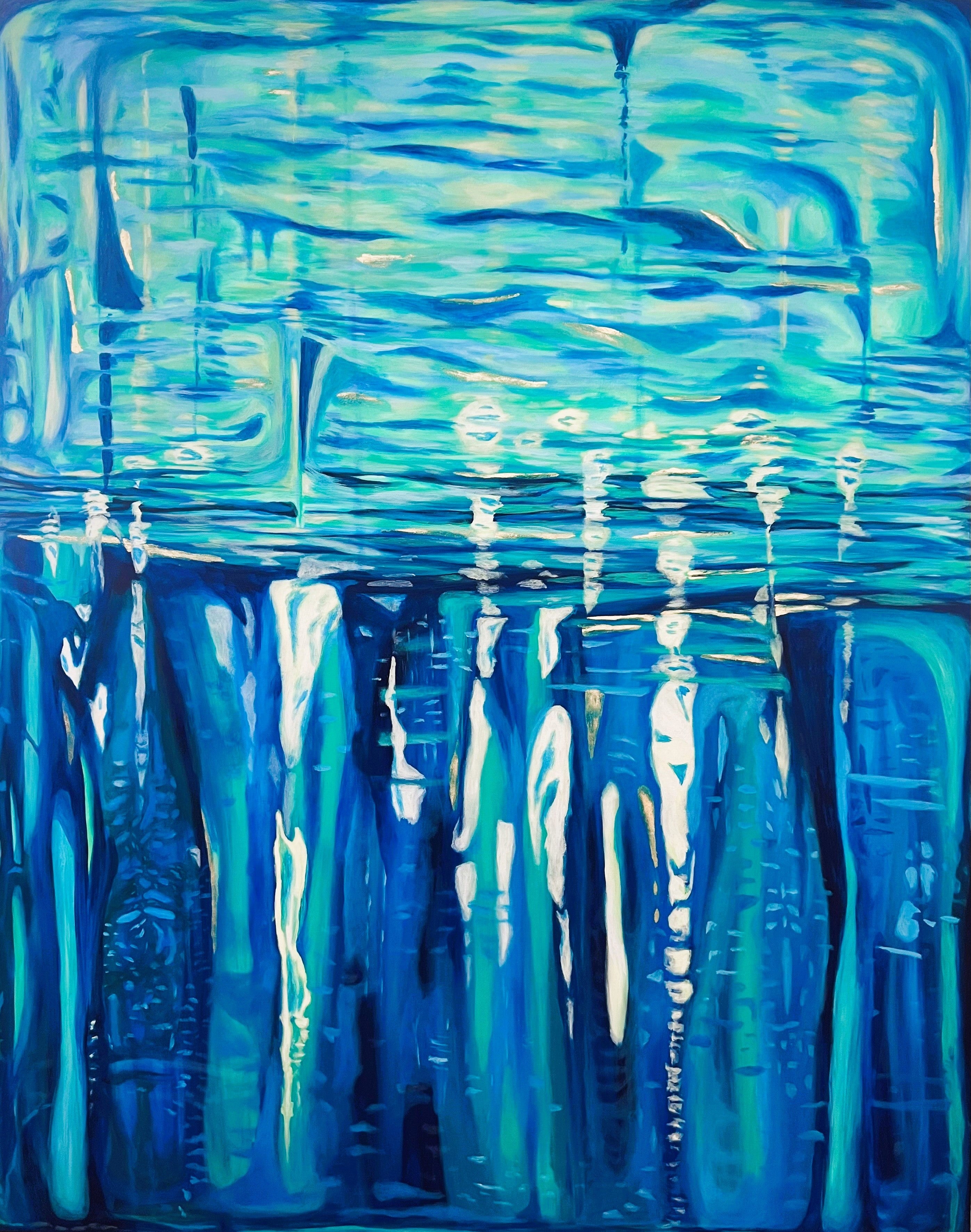 Calming Reflections 48" x 60" acrylic with leaf