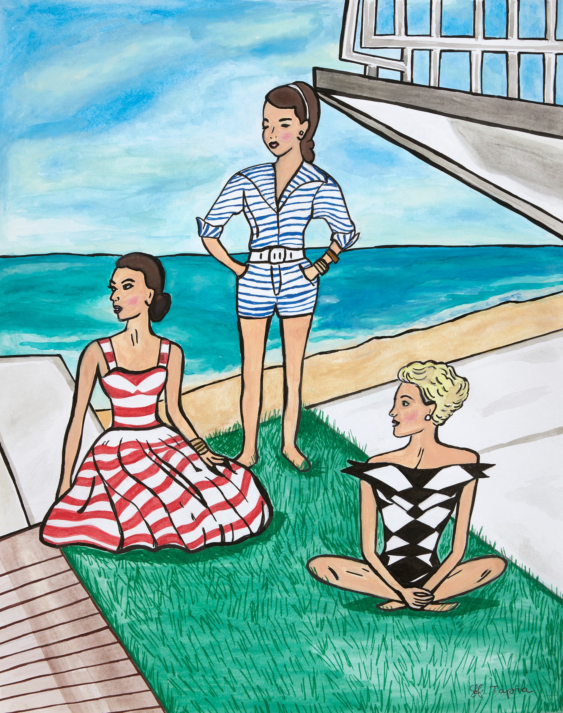 The Miami Three — “Lillian, Marlene & Angela” 11” x 14” plus frame and matting