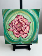 Pink rose printed on canvas with hand painted details