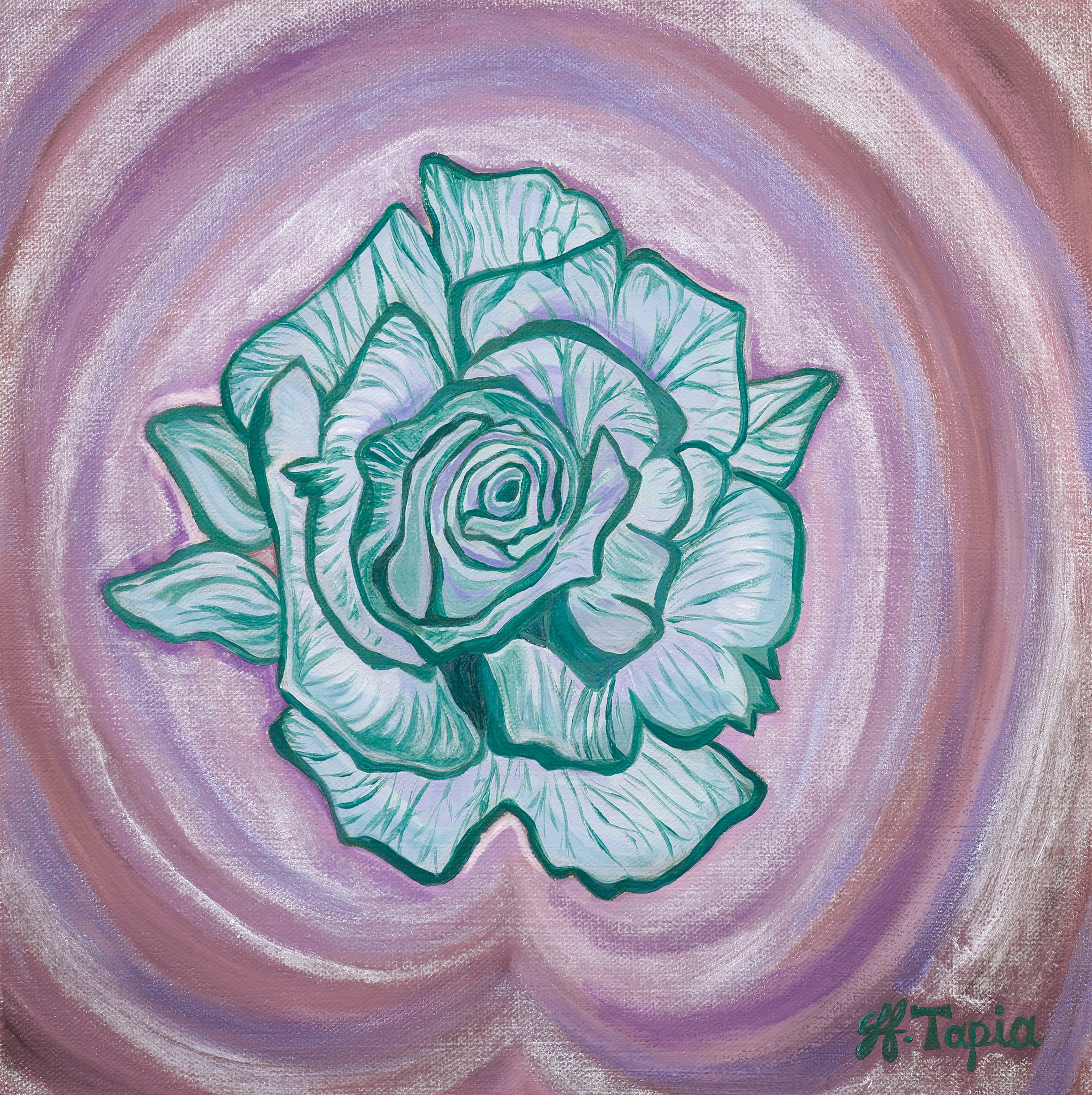 Blue rose on 10" x 10" canvas print with hand painted details