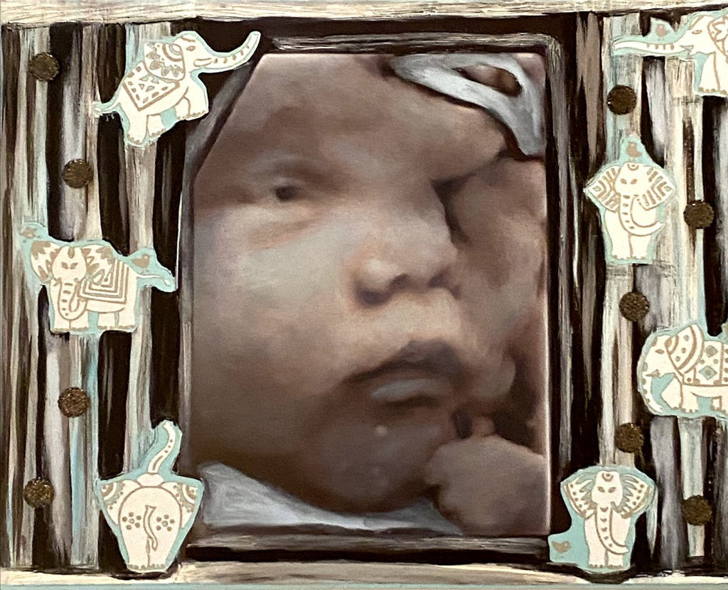 Mixed-Media Ultrasound Painting on 8" x 10" Wooden Canvas